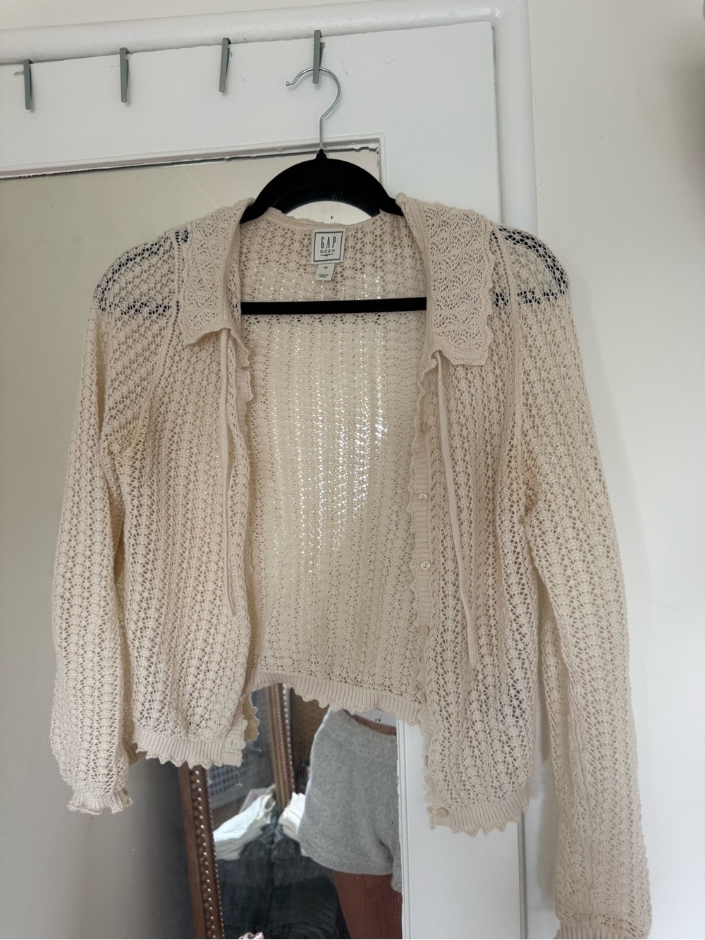 GAP x Doen Open-Knit Cream Button-Up Cardigan